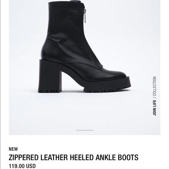 Zara 7.5- ZIPPERED LEATHER HEELED ANKLE BOOTS - Picture 2 of 3